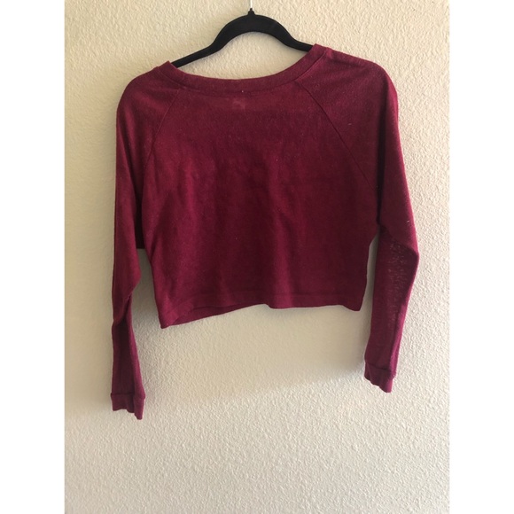 Dark Red Long Sleeve Crop Top - Picture 3 of 5